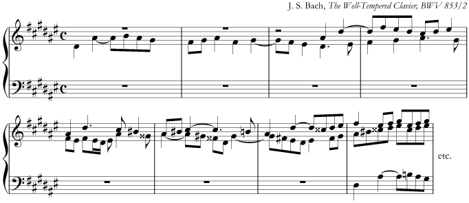 J.S. Bach, music in D sharp minor from 'The Well-Tempered Clavier', BWV853/2