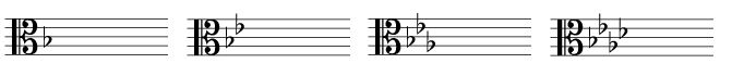 Alto clef key signatures from 1 to 4 flats