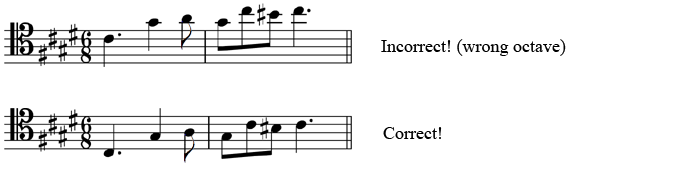 Top: Incorrect! (wrong octave), Bottom: Correct!