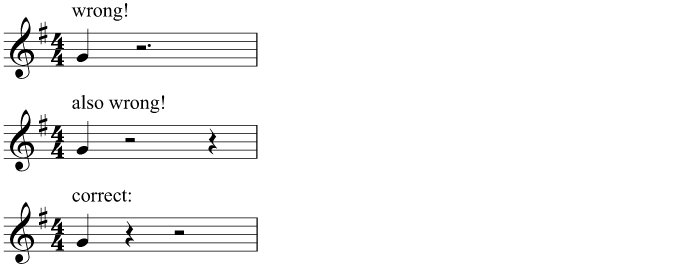 A single crotchet at the end of a bar must not be preceded by a dotted rest