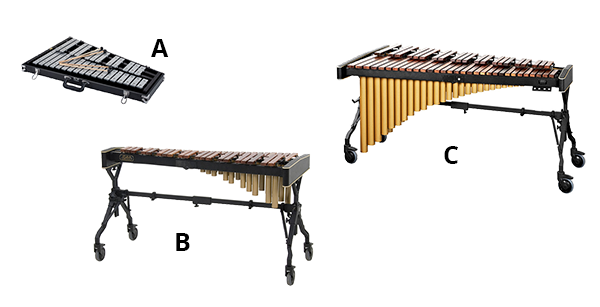 Percussion instruments with a keyboard layout