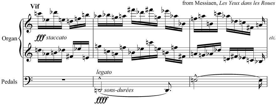 Lots of accidentals! From Messiaen, 'Les Yeux dans les Roues'