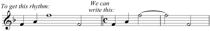 Two minims tied together to make a note equal in duration to a semibreve