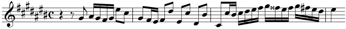 Transpose the music down by a semitone. The original is in C sharp major. Use a key signature for C major in your transposition.