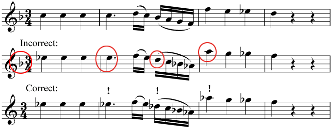 Transpose the music up by a minor third. Do not use a key signature but remember to put in all necessary sharp, flat or natural signs.